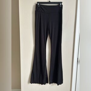 Black Ribbed Flare Pants with Lettuce Hem Size S